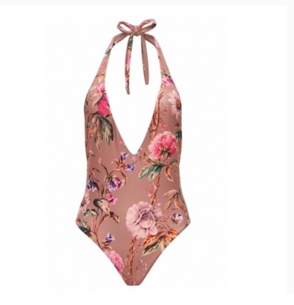 Vitamin A Swimsuit Womens Medium Pink Tank Emma Floral Plunge Halter Tie Beach